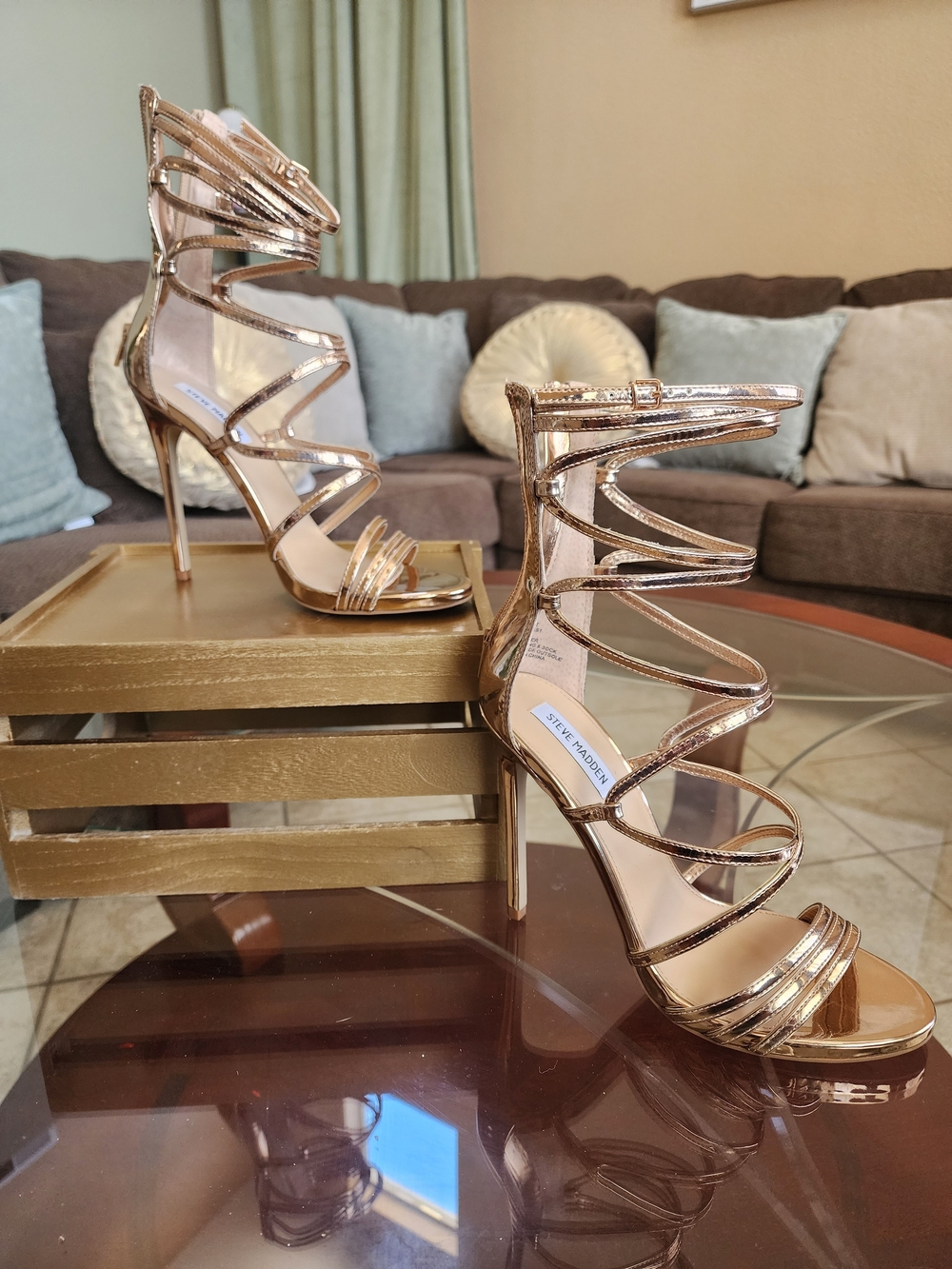 Steve Madden Metallic Rose Gold Strappy Stiletto Sandals FLAUNT